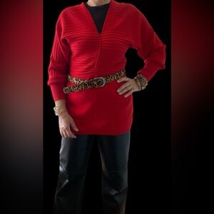 Vintage Olsen 100% wool bright red top EUC Size M